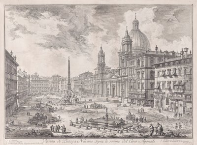 Utsikt över Piazza Navona ovanför ruinerna av Domitianus cirkus, från Vedute di Roma (Utsikt över Rom) av Giovanni-Battista Piranesi
