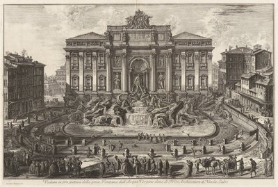 Perspektivisk vy över den stora fontänen vid Acqua Vergine, kallad Trevifontänen, arkitektur av Nicola Salvi, ur Vedute di Roma av Giovanni Battista Piranesi