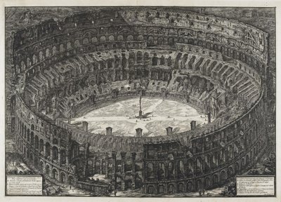 Utsikt över den flaviska amfiteatern, kallad Colosseum, från "Views of Rome" av Giovanni Battista Piranesi