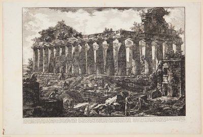 Vy över ett annat tempel i staden Paestum, som allmänt anses ha varit helgat åt Juno [...] av Giovanni Battista Piranesi