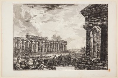 Vy över de 18 sidokolonnerna, tecknad från sidan mitt emot den som visas på den första planschen [...] av Giovanni Battista Piranesi