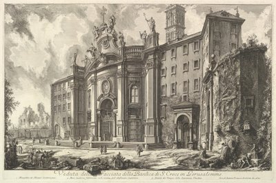 Utsikt över fasaden av basilikan S. Croce i Gerusalemme [det heliga korset i Jerus..., ca. 1750. av Giovanni Battista Piranesi