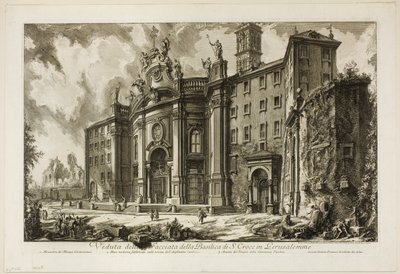 Utsikt över fasaden av basilikan S. Croce i Gerusalemme [det heliga korset i Jerusalem], från utsikt över Rom av Giovanni Battista Piranesi