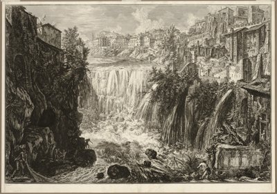 Utsikt över den stora kaskaden i Tivoli, från utsikt över Rom av Giovanni Battista Piranesi