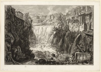 Utsikt över den stora kaskaden i Tivoli, från utsikt över Rom av Giovanni-Battista Piranesi