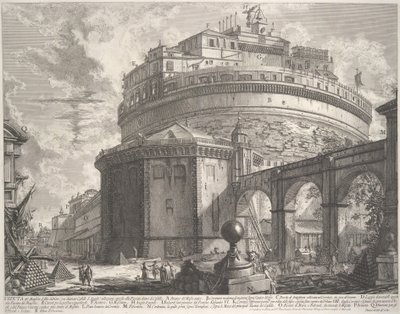 Utsikt över kejsar Hadrianus mausoleum som nu kallas Castel S. Angelo..., ca. 1756. av Giovanni Battista Piranesi