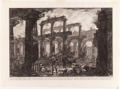 Utsikt över resterna av cella av Neptunustemplet, från olika vyer av Paestum av Giovanni-Battista Piranesi