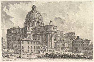 Vy över utsidan av Peterskyrkan i Vatikanen, från Vedute di Roma Roma..., ca. 1748. av Giovanni Battista Piranesi