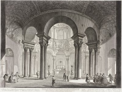 Vy över interiören i den heliga Costanzas grav, uppförd av Konstantin den store och felaktigt kallad Bacchus tempel, nu den heliga Costanzas kyrka. av Giovanni Battista Piranesi