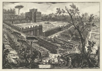 Villa Doria Pamphili te Rom Villa Panfili utanför Porta S. Pancrazio (titel på objekt) Gezichten op Rome (serietitel) Utsikt över Rom designad och graverad av Giambattista Piranesi-arkitekten Ve (nez) iano (serietitel) av Giovanni-Battista Piranesi