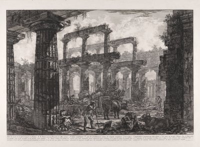 Utsikt över resterna av cellan i Neptunustemplet, från olika vyer av av Giovanni-Battista Piranesi