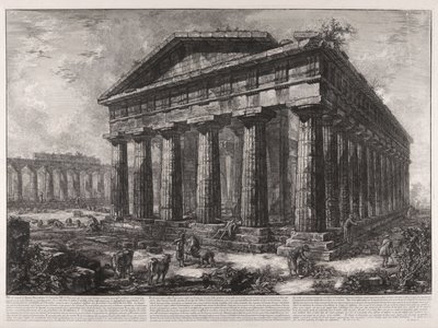 Vy över Neptunus tempel, den antika staden Pestos skyddsgud, trots att inget tecken syns som kan ange om detta tempel tillhörde denna gudom eller någon annan ... av Giovanni Battista Piranesi