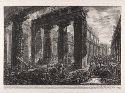 Invändig vy av Neptunus tempel som beskrivs på tavla X av Giovanni-Battista Piranesi