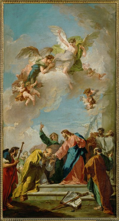 Kristus överlämnar nycklarna till Sankt Petrus... av Giovanni Battista Pittoni