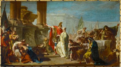 Polyxena, dotter till Priamos, kung av Troja, offras som försoning till den döde Akilles ande... av Giovanni Battista Pittoni