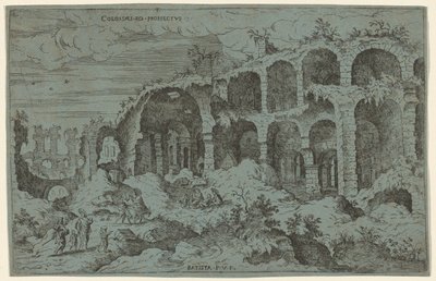 Colossaei. Ro. Prospekt. 3 (Tredje utsikten över Colosseum i Rom) av Giovanni Battista Pittoni, after Hieronymus Cock