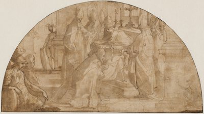 En påve som helgar en biskop: studera för en lunett av Giovanni Battista Ricci