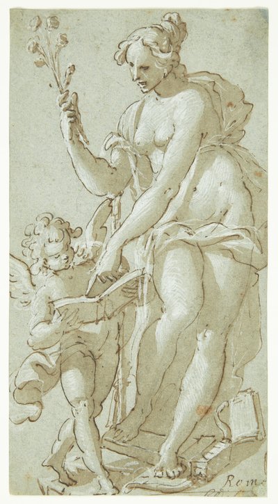 Venus undervisar Amor, som läser en bok av Giovanni Battista Rovere