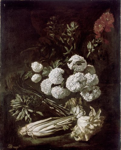 Stilleben av blommor och grönsaker, 1650-talet av Giovanni Battista Ruoppolo