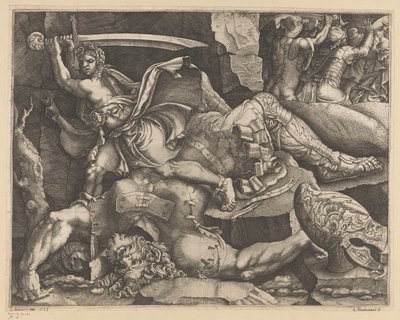 David halshuggar Goliat av Giovanni Battista Scultori