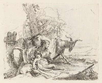 En nymf med en liten satyr och två getter, från Vari capricci (Various Capriccios) av Giovanni Battista Tiepolo