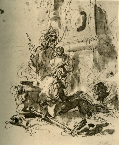 Ein Soldat sitzt von Giovanni Battista Tiepolo