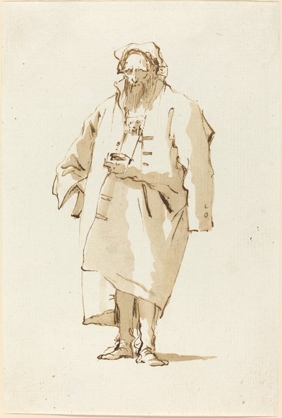 En stående orientalisk klädd i en storrock av Giovanni Battista Tiepolo