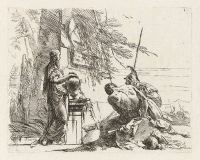 En kvinna med händerna på en vas, en soldat och en slav, från Vari capricci (Various Capriccios) av Giovanni Battista Tiepolo