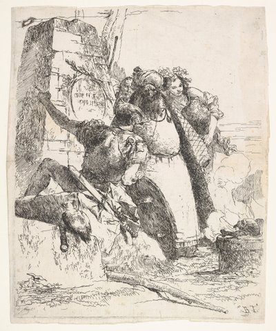En scen av nekromanti: en kvinna som bär ett fartyg, en man med turban och en soldatblick..., ca. 1743-57. av Giovanni Battista Tiepolo