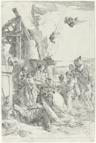 Tillbedjan av Kristusbarnet av Three Magi Scherzi di fantasia (serietitel) av Giovanni-Battista Tiepolo