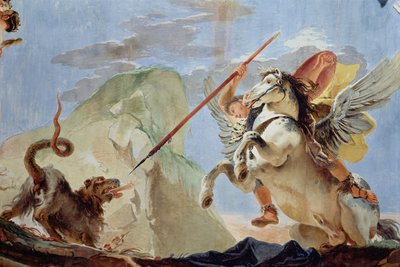 Bellerophon, rider Pegasus, dödar Chimaera, detalj av takfresken se även 64554 av Giovanni Battista Tiepolo