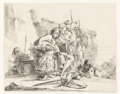 Pojke som sitter bredvid en vas med några andra människor av Giovanni Battista Tiepolo