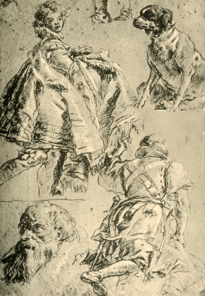 Detaljstudier för freskerna i Kaisersaal i residenset i Würzburg, 1751-1752, 1928 av Giovanni Battista Tiepolo