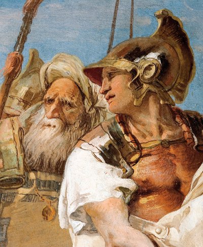 Detalj av Aeneas, från Aeneid presenterar Amor, förklädd till Ascanius, till Dido, från Aeneidens rum i Palazzina, 1757 av Giovanni Battista Tiepolo