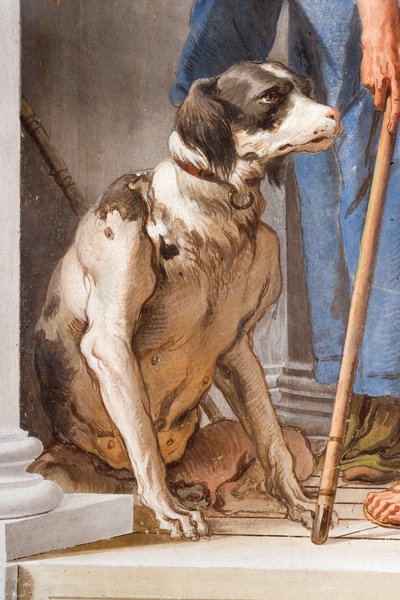 Hund, detalj av den grekiska flottan i Aulis, från entréhallen i Palazzina, 1757 av Giovanni Battista Tiepolo