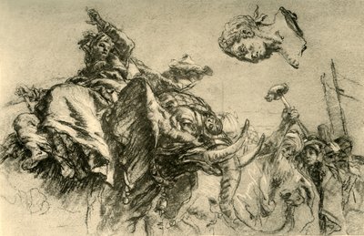 Östliche Frau auf einem Elefanten. Büste eines römischen Kaisers, 1752-1753 von Giovanni Battista Tiepolo