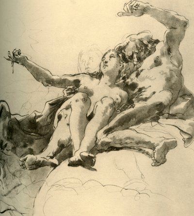 Äldre man bredvid en ung kvinna som pekar upp mot solen, mitten av 1700-talet, 1928 av Giovanni Battista Tiepolo