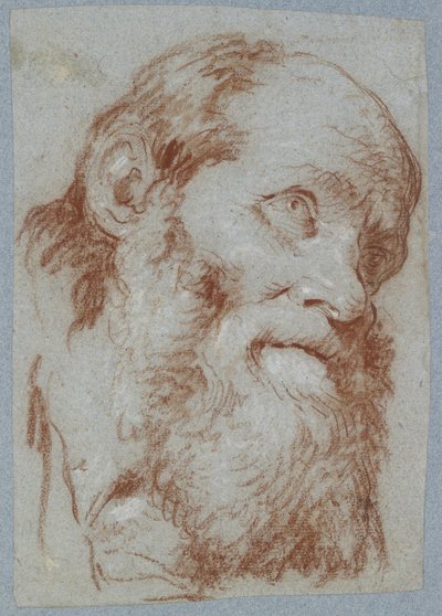 Huvud av en gammal skäggig man (röd krita, berörd med vitt, på blekt gråblått papper) av Giovanni Battista Tiepolo