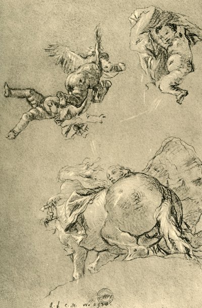 Schwebende Cupidos und eine der Horae mit einem Sonnenross, 1752-1753, 1928 von Giovanni Battista Tiepolo