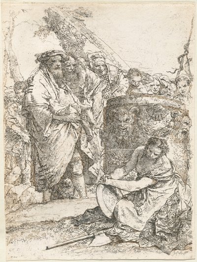 Trollkarl och andra figurer framför ett brinnande altare med skalle och ben av Giovanni Battista Tiepolo