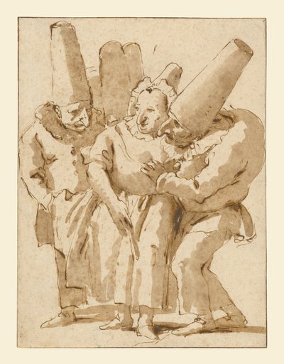 Punchinellos närmar sig en kvinna av Giovanni Battista Tiepolo
