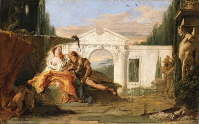 Rinaldo och Armida i Armidas förtrollade trädgård, avlyssnade av Carlo och Ubaldo av Giovanni Battista Tiepolo