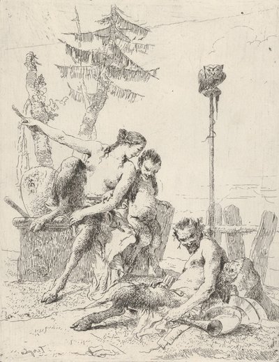 Satyr Family Pan och hans familj, från Scherzi, ca. 1743-50. av Giovanni Battista Tiepolo
