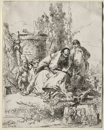Scherzi: sittande magiker, pojke och fyra figurer, 1735-40. av Giovanni Battista Tiepolo