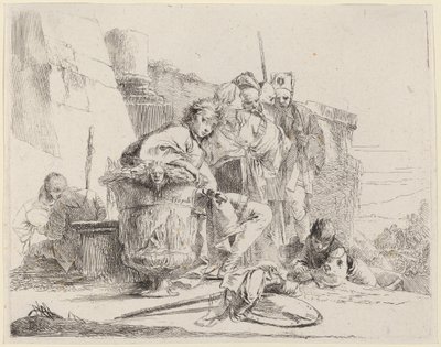 Sittande ungdom lutad mot en urna av Giovanni Battista Tiepolo