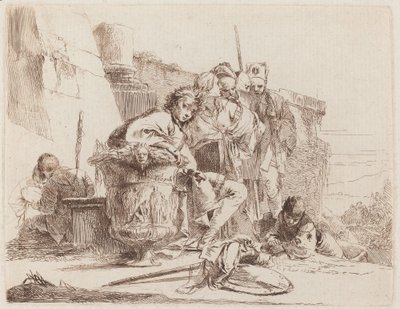 Sittande ungdom lutad mot en urna av Giovanni Battista Tiepolo