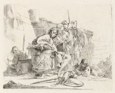 Sittande ungdom lutad mot en urna, från Vari capricci (Various Capriccios) av Giovanni Battista Tiepolo