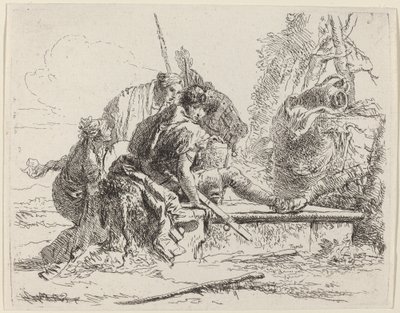 Soldat som sitter på en grav med omgivande figurer av Giovanni Battista Tiepolo