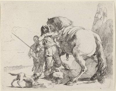 Soldat med häst och skötare av Giovanni Battista Tiepolo