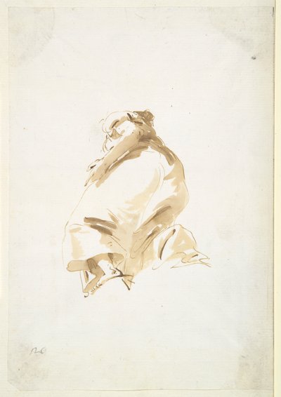 Stående kvinnofigur sedd bakifrån och underifrån av Giovanni Battista Tiepolo